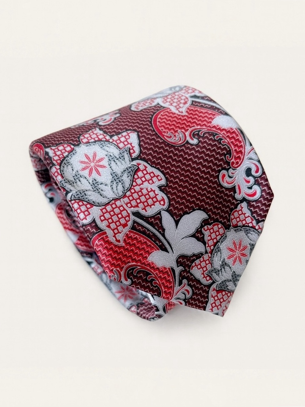 Principle Made in Italy Burgundy Floral 100% Silk Tie